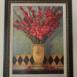 Red and Gold Floral Painting Art